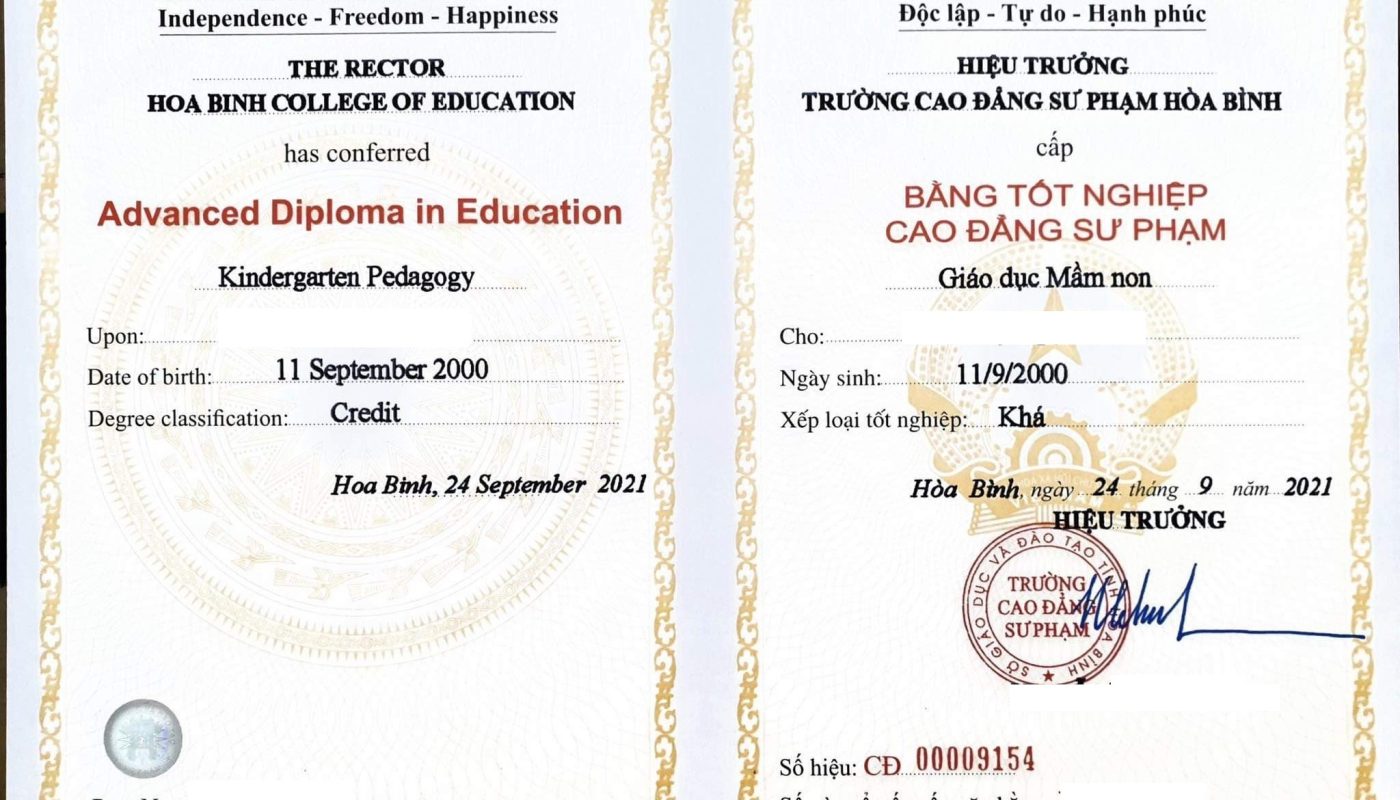 bằng cao đẳng sư phạm mầm non